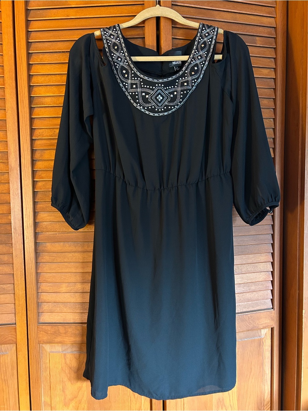 Melrose Embellished Black Long-Sleeve Dress